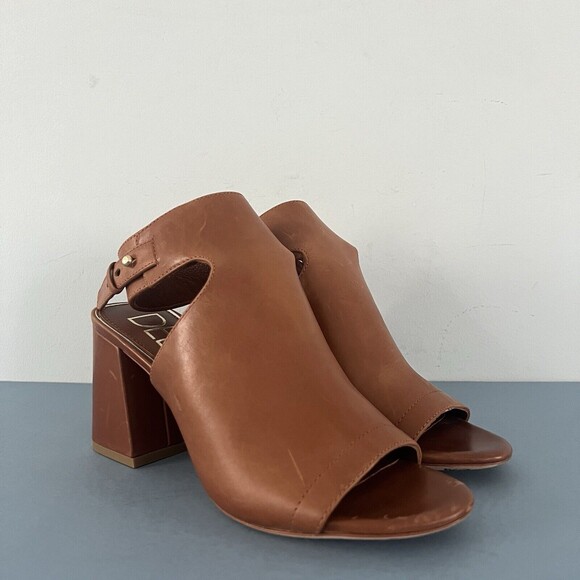 Deltan Sadie Cognac Tan Leather Peep Toe Heel Shooties - Picture 2 of 8
